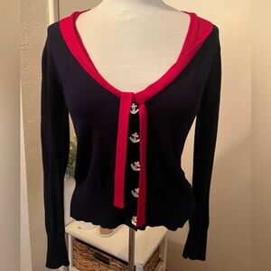 Too Fast Navy and Red sailor Cardigan
